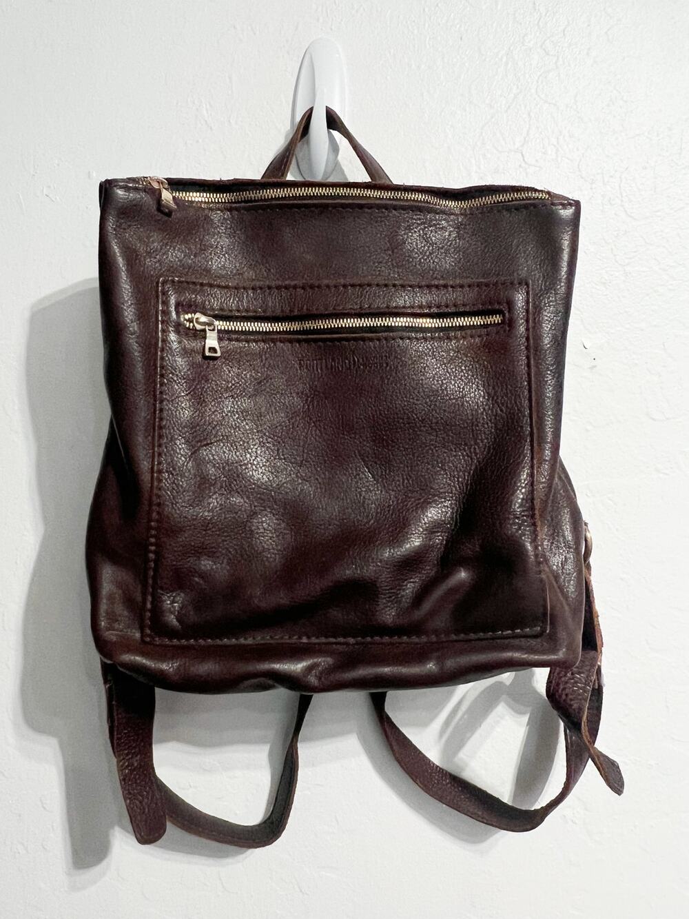 Portland Leather Goods Backpack Bag Brown Pebbled Leather Zipper